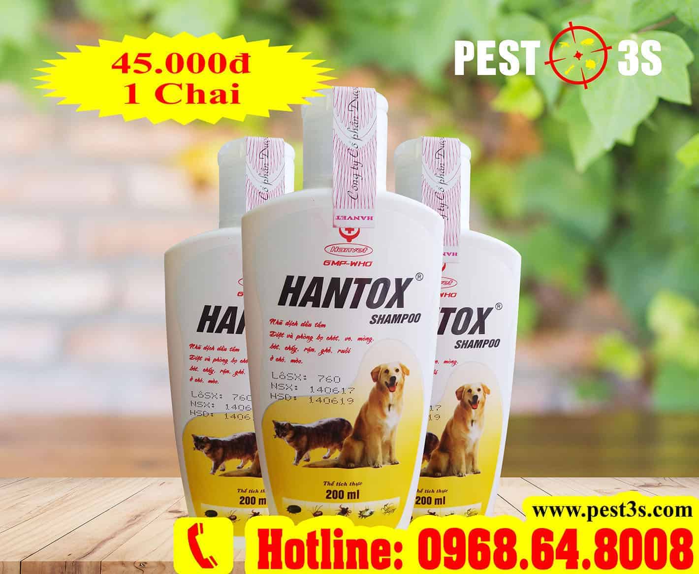 Hantox Shampoo (200ml) Chai Vàng - Diệt và phòng bọ chét, bét, ve, chấy, rận, ghẻ ở chó, mèo, thú nuôi.