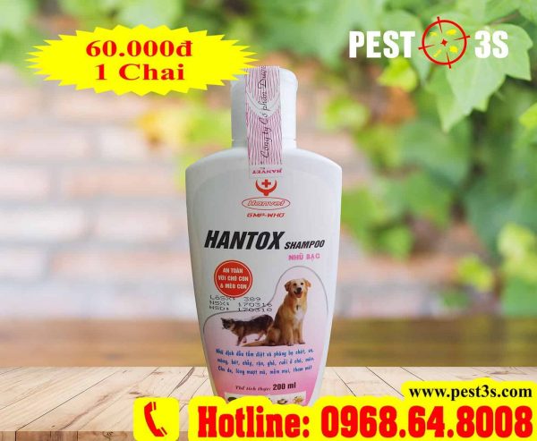 Hantox Shampoo (200ml) Chai hồng - Sữa tắm diệt bọ chét, ve bét... tận gốc