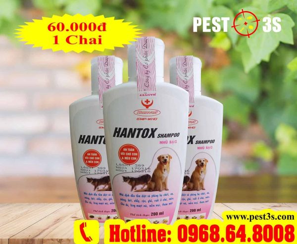 Hantox Shampoo (200ml) Chai hồng - Sữa tắm diệt bọ chét, ve bét... tận gốc